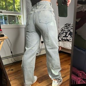 Amazing straight leg light wash denim jeans from Beginning Boutique.